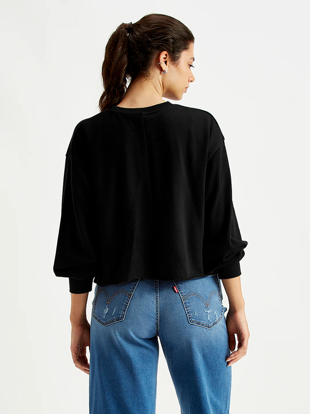 Women's Solid Black Crew Neck Sweatshirt - Image 2