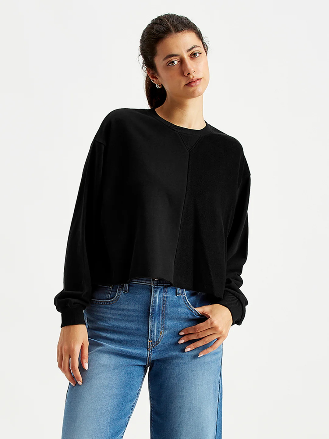Women's Solid Black Crew Neck Sweatshirt - Image 5
