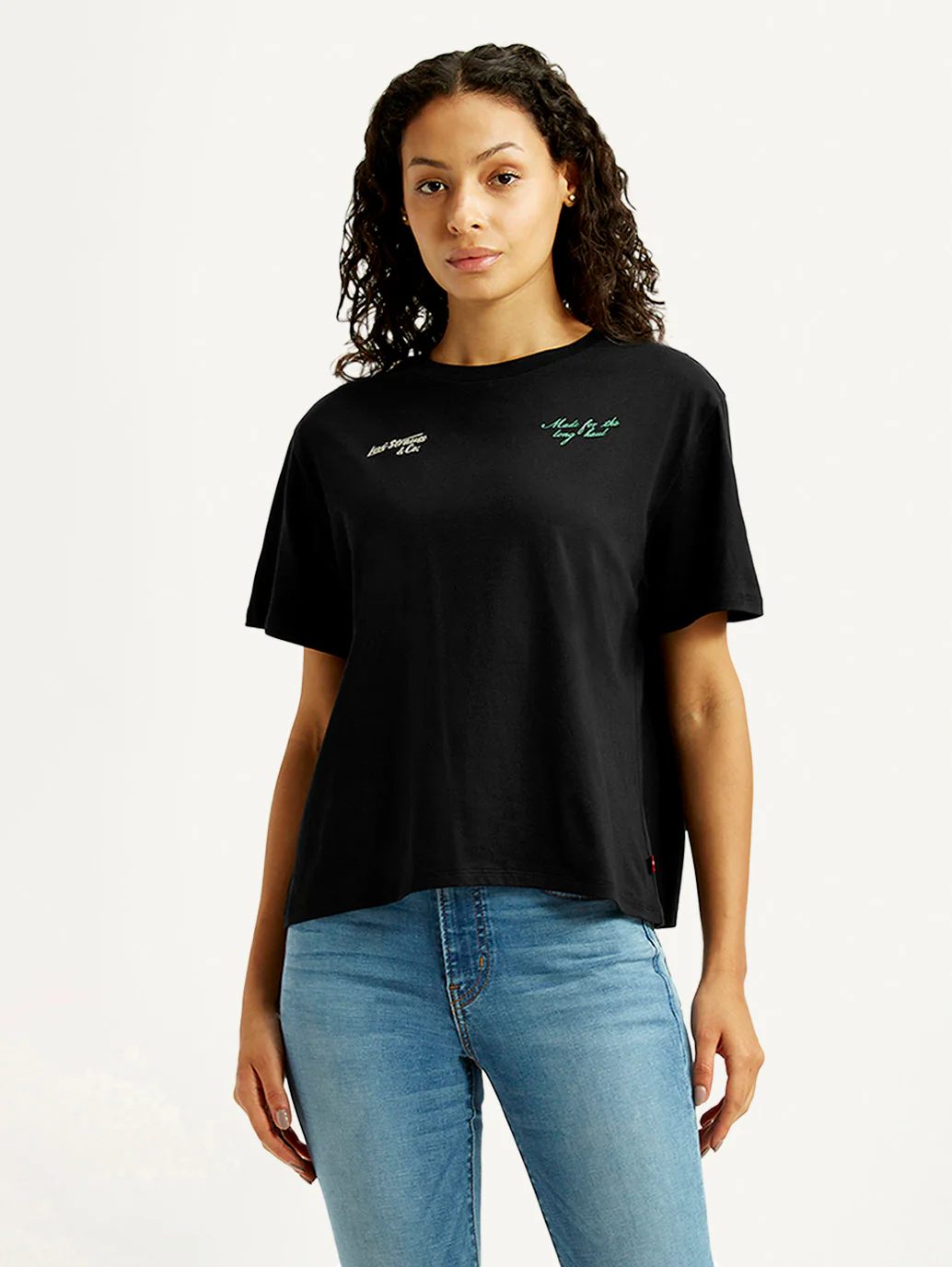 Women's Solid Black Relaxed Fit T-shirt - Image 2