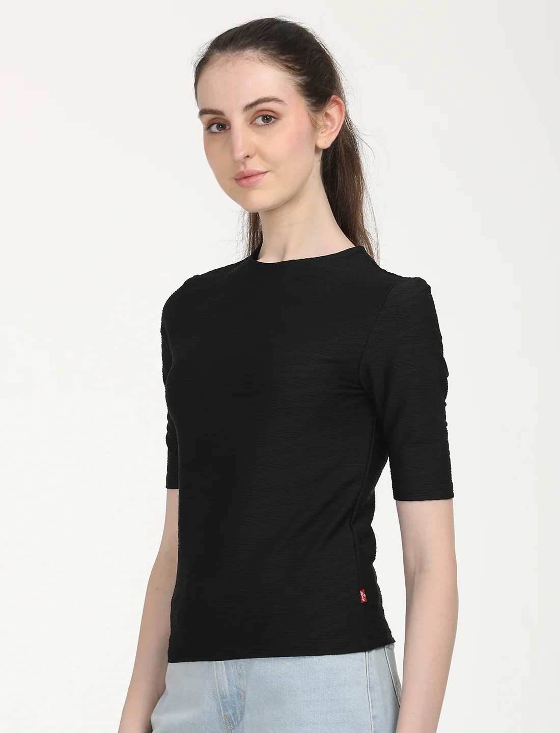 Women's Solid Black Round Neck Sweater - Image 2