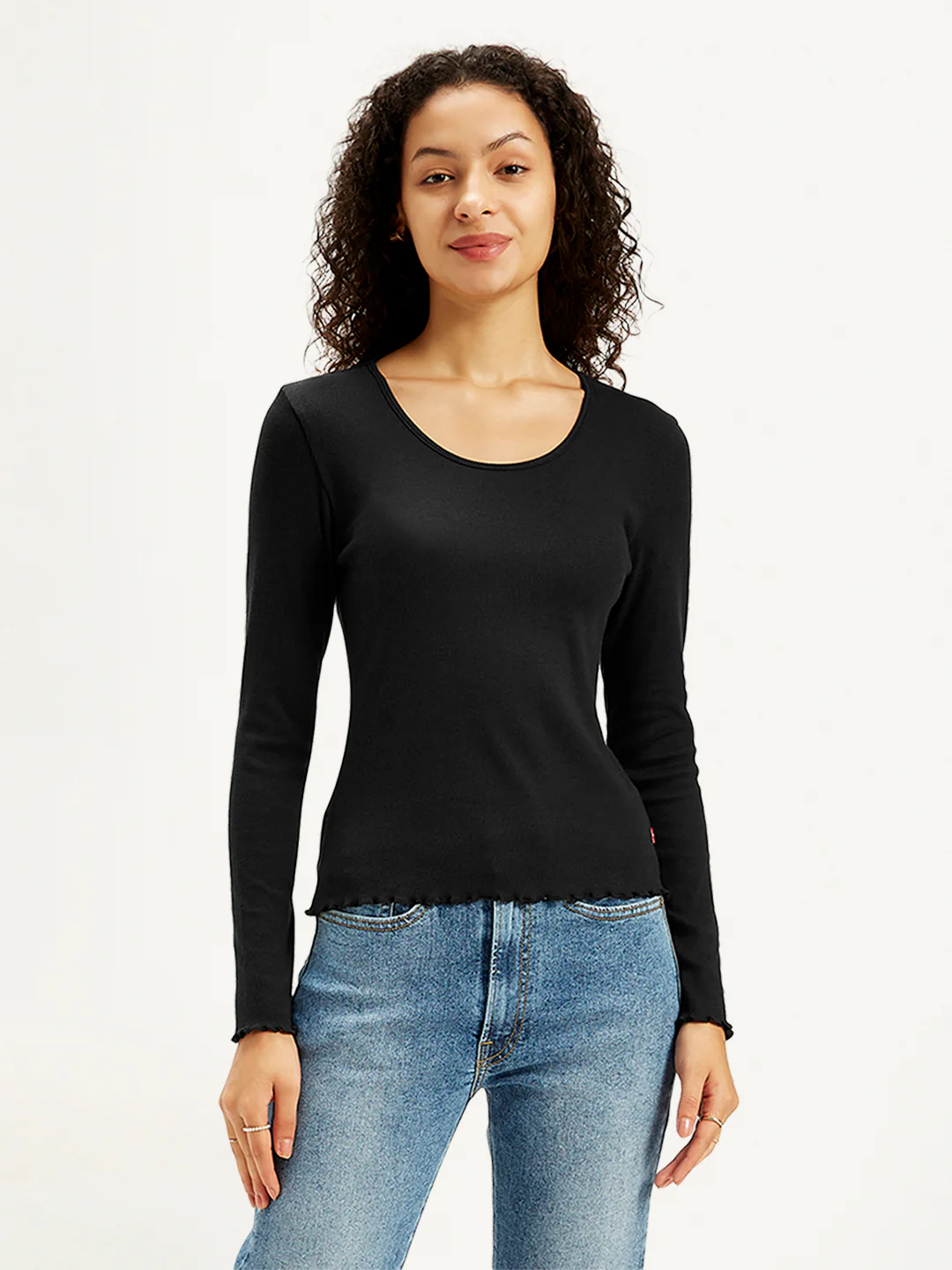 Women's Solid Black Round Neck Top - Image 2
