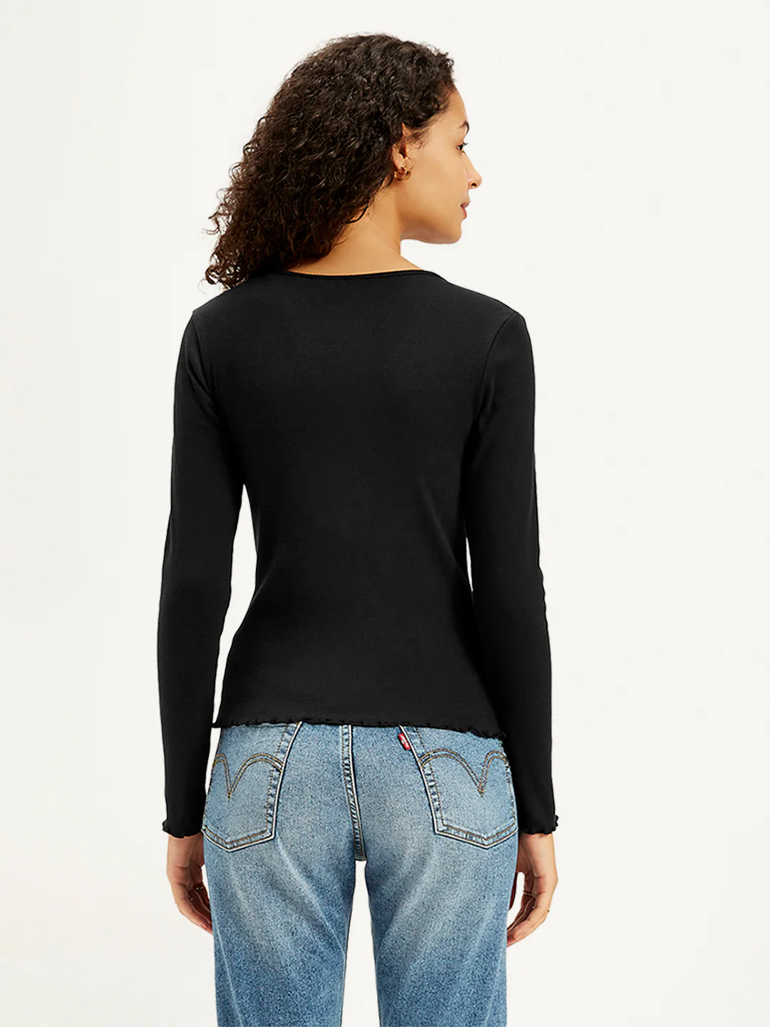 Women's Solid Black Round Neck Top - Image 3