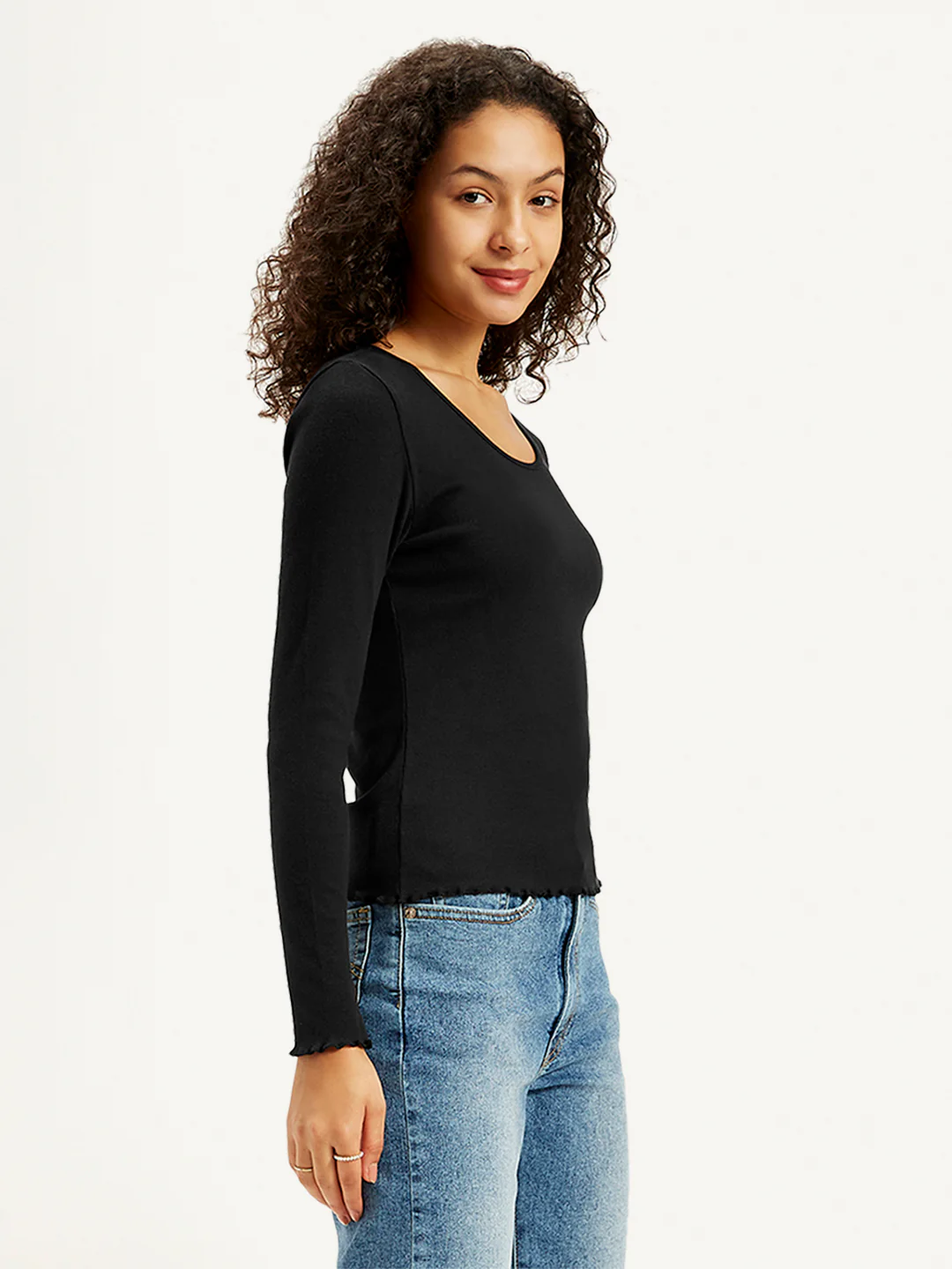 Women's Solid Black Round Neck Top - Image 4