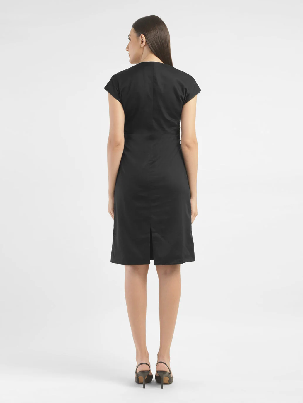 Women's Solid Black V Neck Dress - Image 3