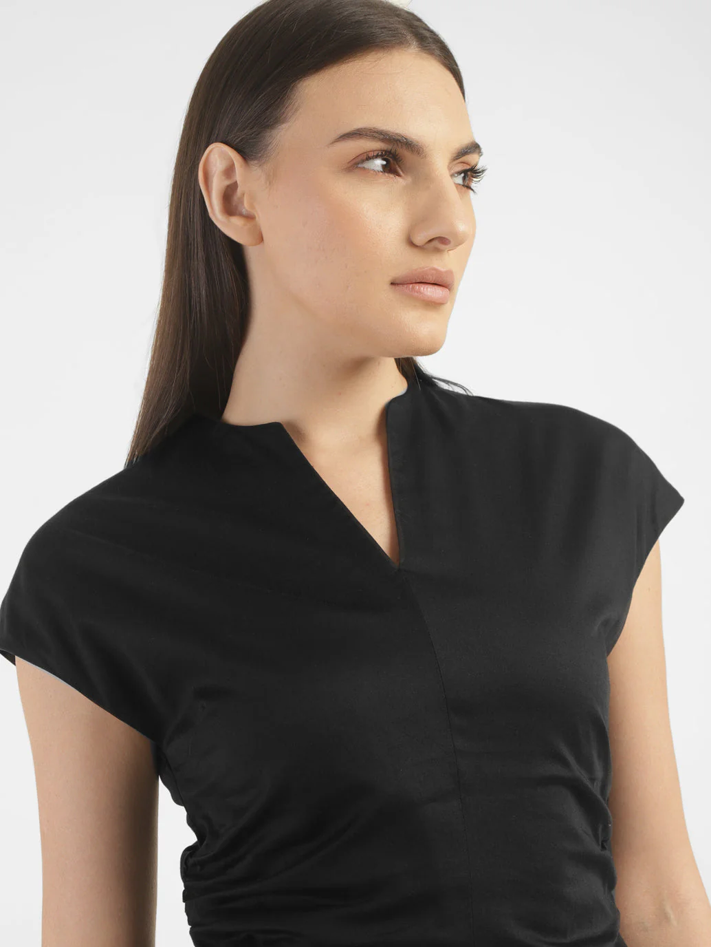 Women's Solid Black V Neck Dress - Image 4
