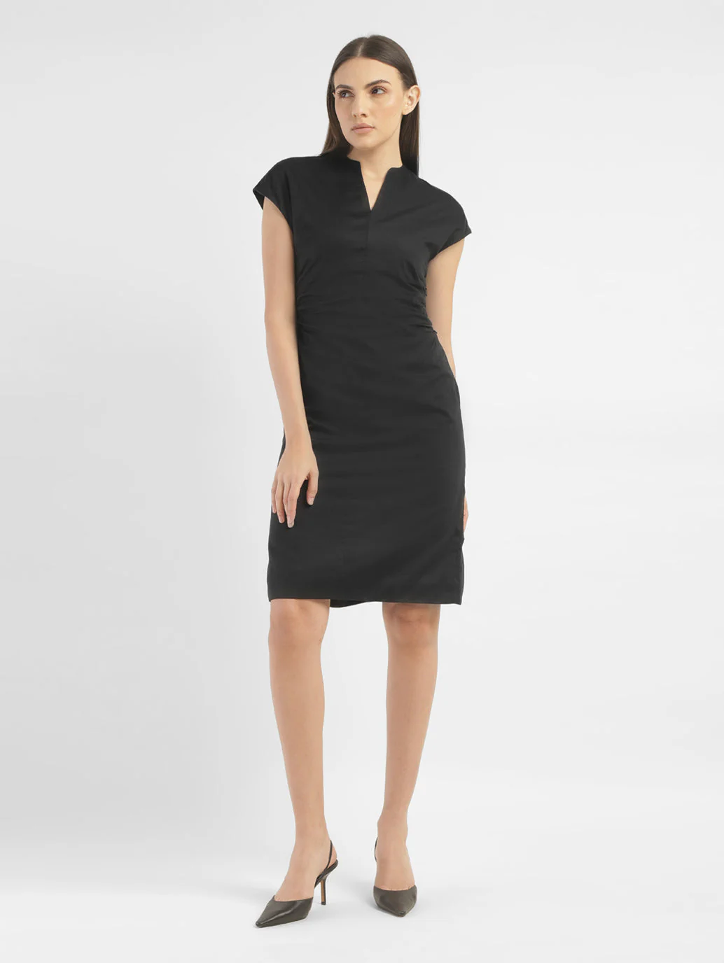 Women's Solid Black V Neck Dress - Image 6