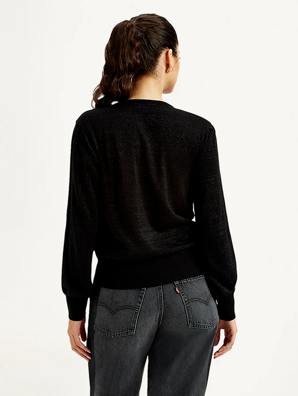 Women's Solid Black V Neck Sweater - Image 3