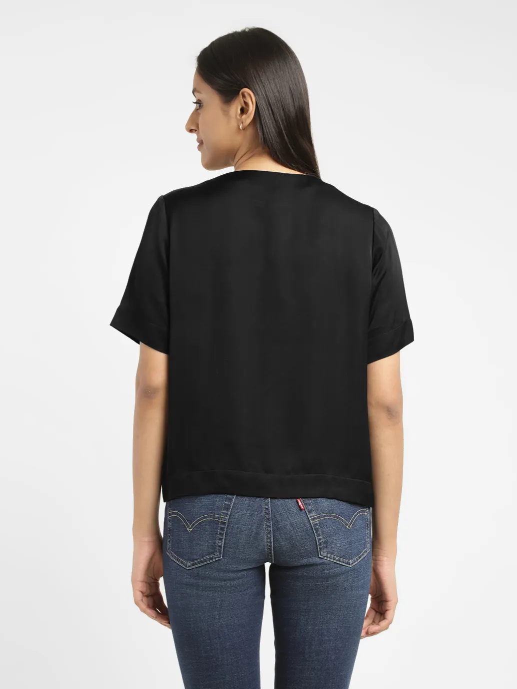 Women's Solid Black V Neck Top - Image 3