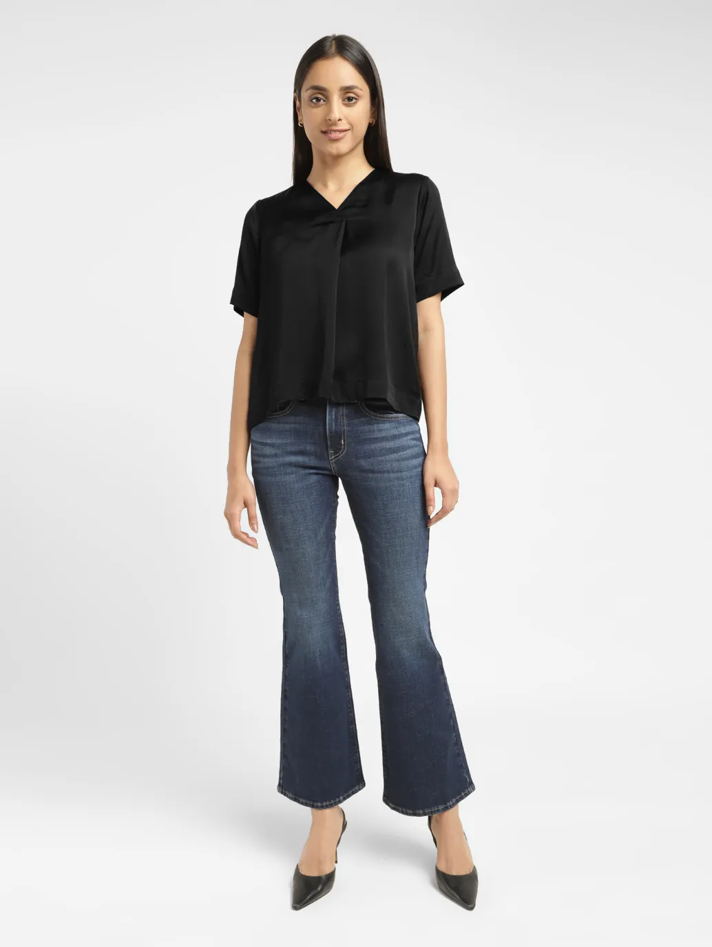 Women's Solid Black V Neck Top - Image 6