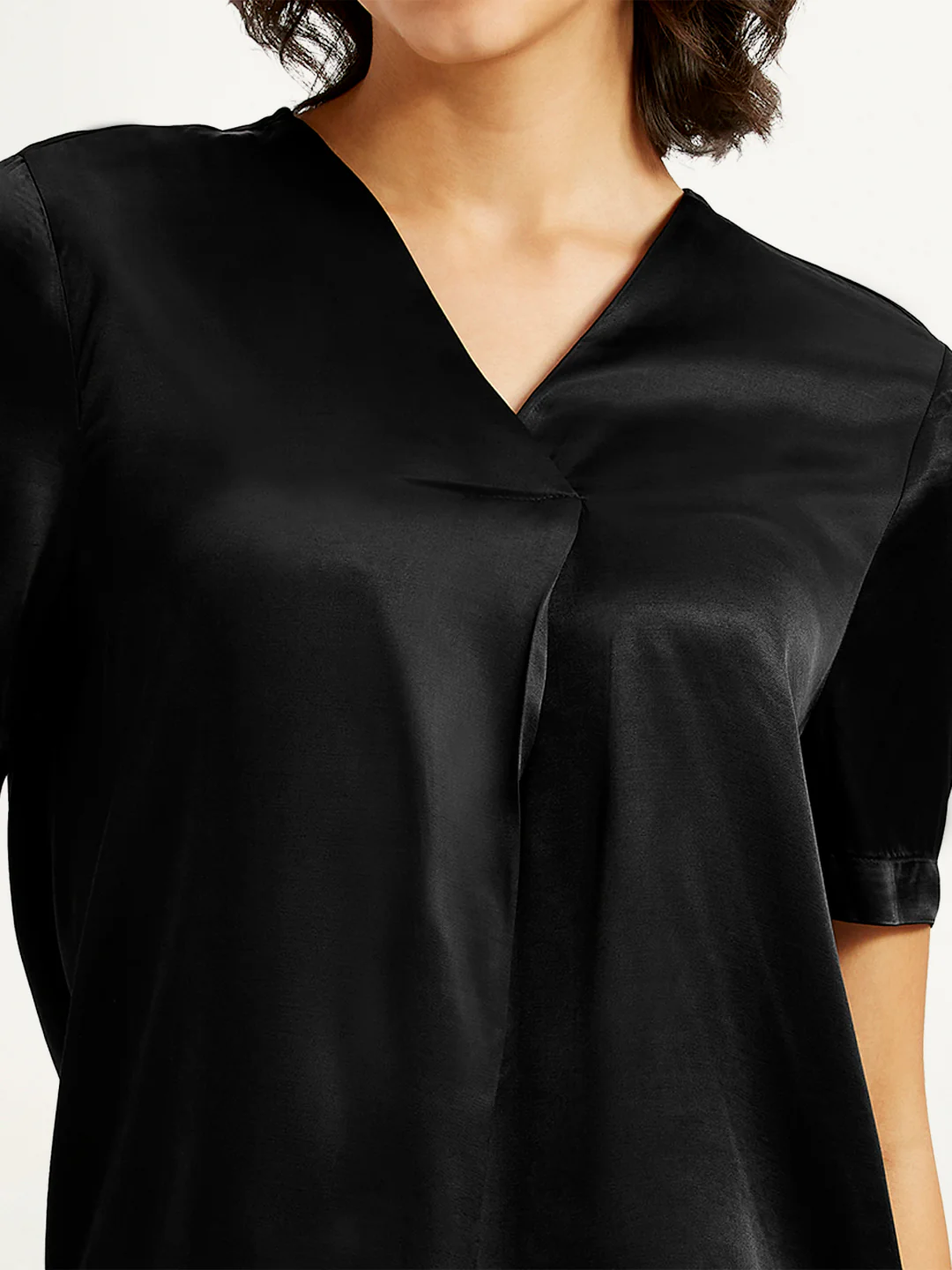 Women's Solid Black V-Neck Top - Image 3