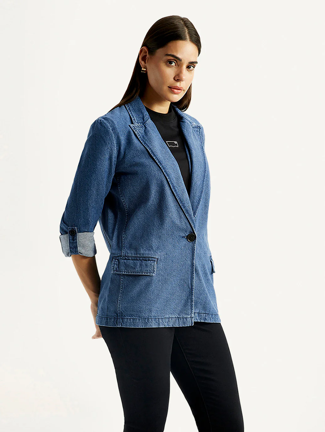 Women's Solid Blue Blazer - Image 5