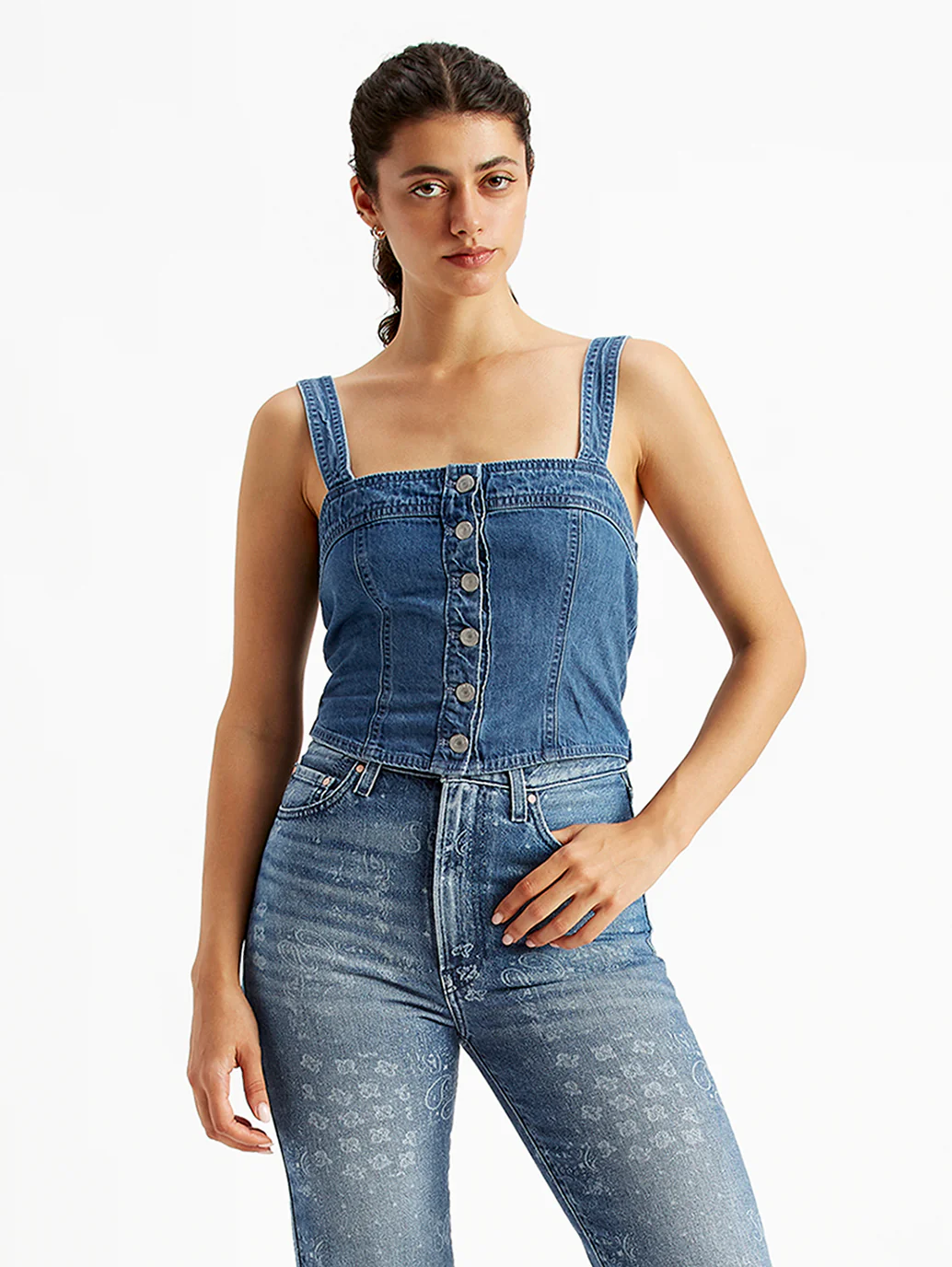 Women's Solid Blue Denim Corset Top - Image 2