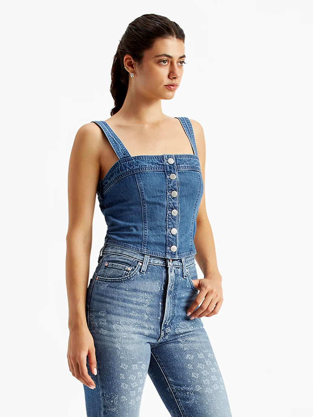 Women's Solid Blue Denim Corset Top - Image 6