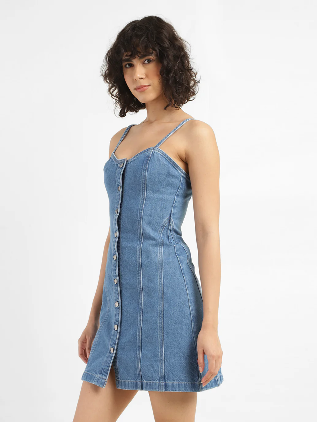 Women's Sweetheart Neck Denim Mini Dress - Image 3