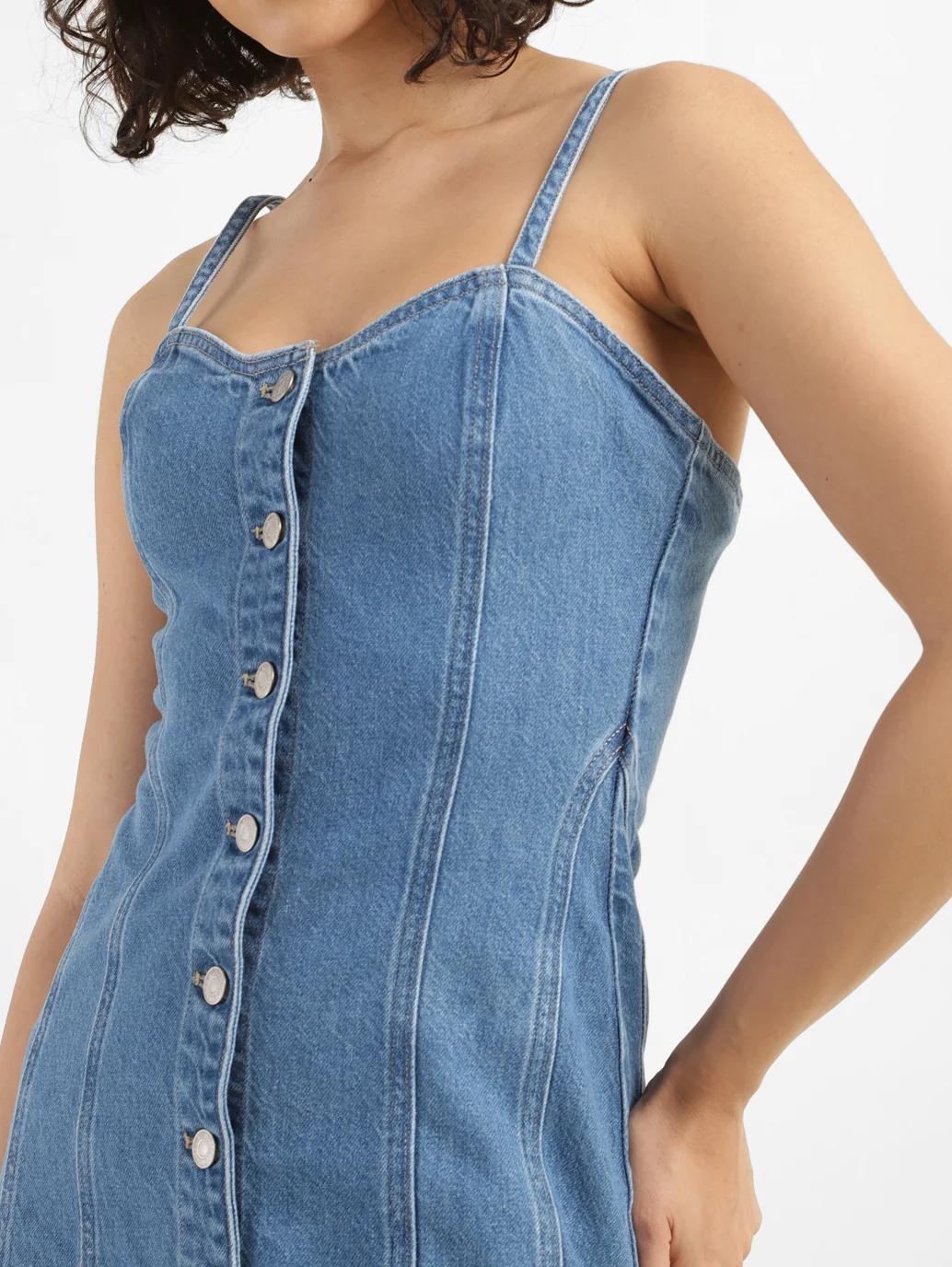 Women's Sweetheart Neck Denim Mini Dress - Image 4
