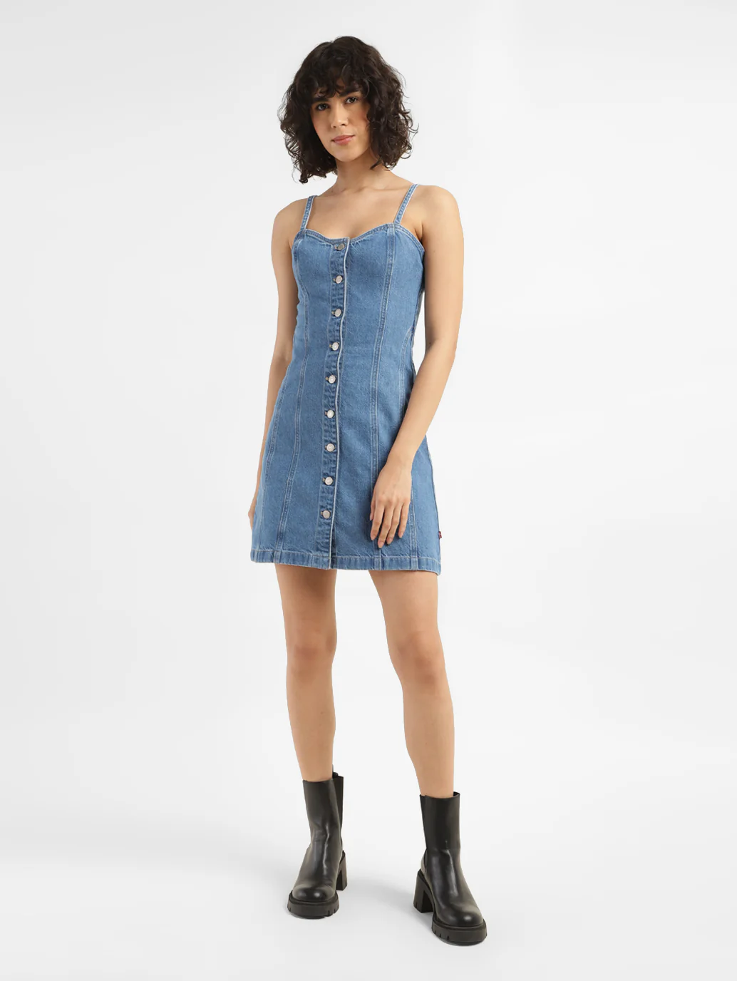 Women's Sweetheart Neck Denim Mini Dress - Image 5