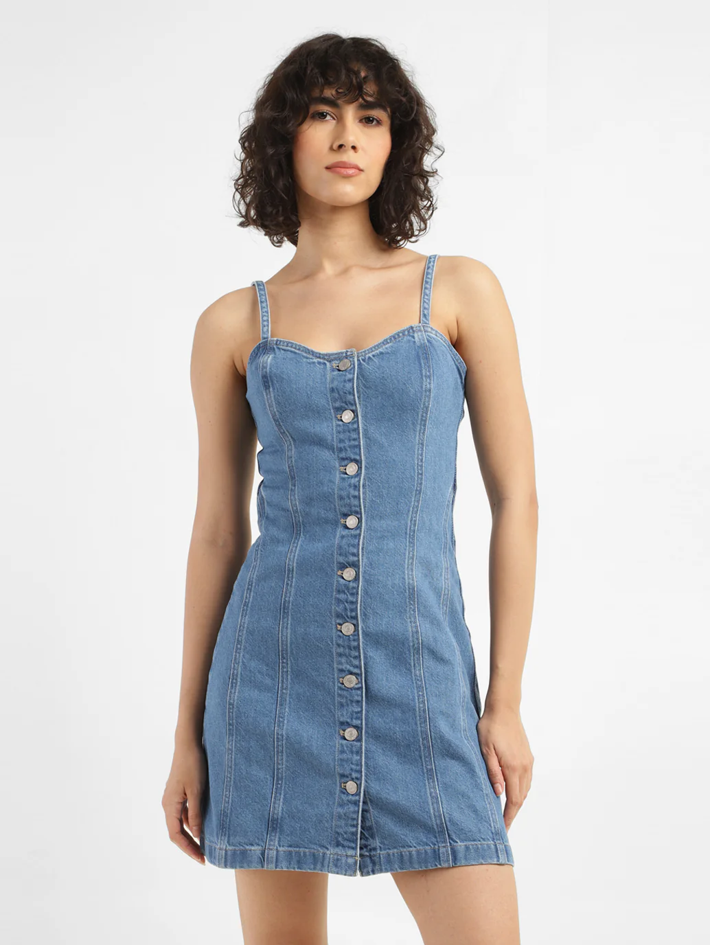 Women's Sweetheart Neck Denim Mini Dress - Image 6