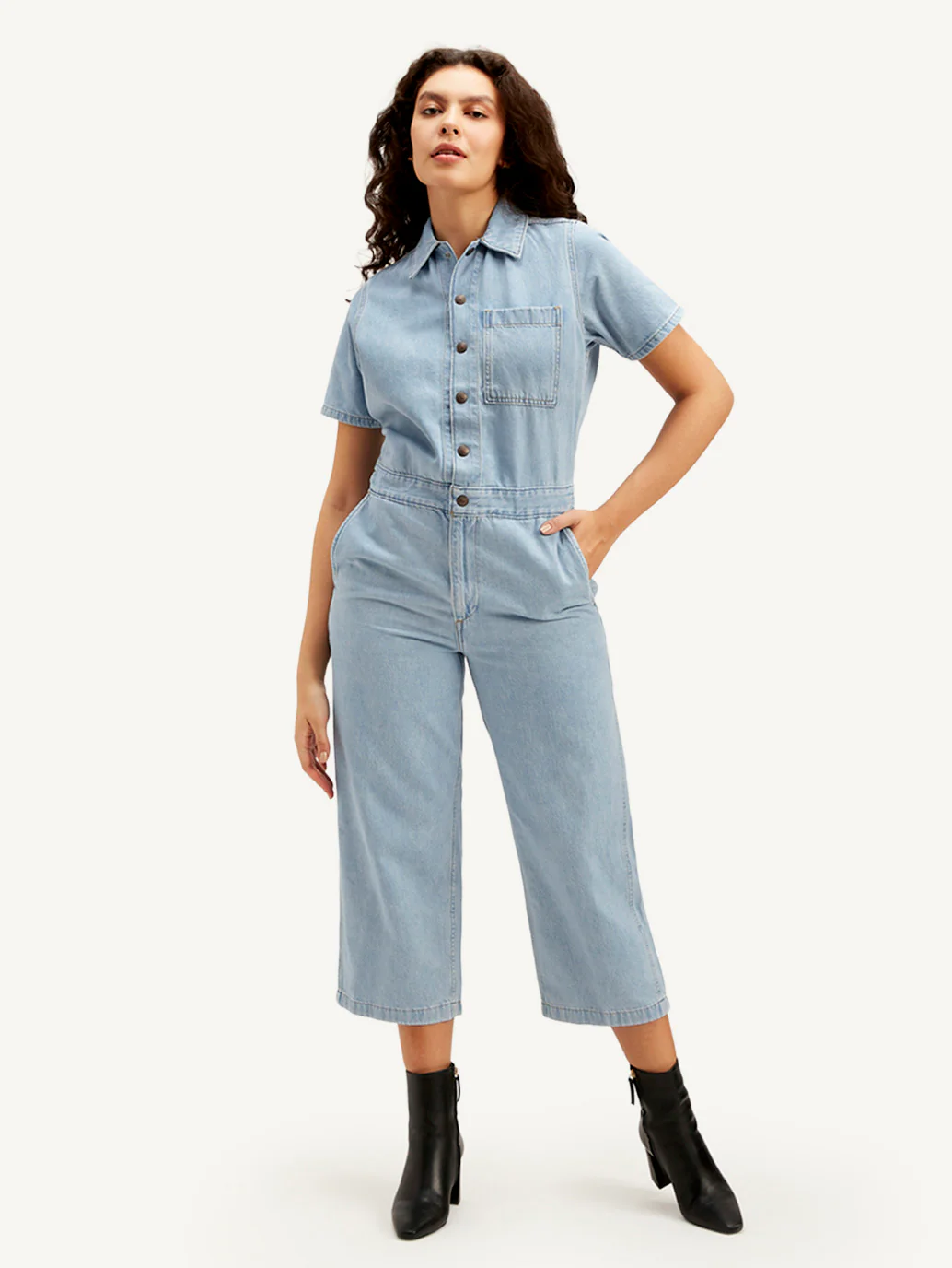 Women's Light Blue Solid Jumpsuit - Image 3