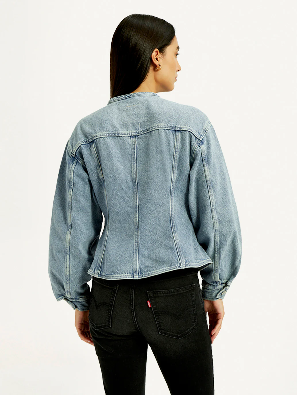 Women's Solid Blue Denim Jacket - Image 3