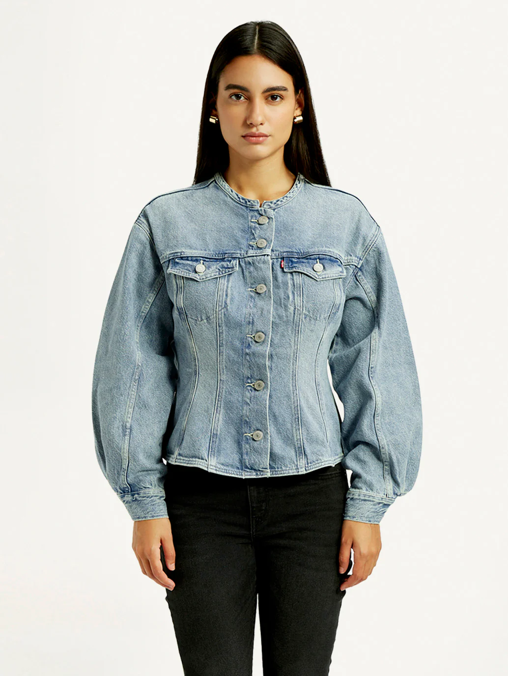 Women's Solid Blue Denim Jacket - Image 6