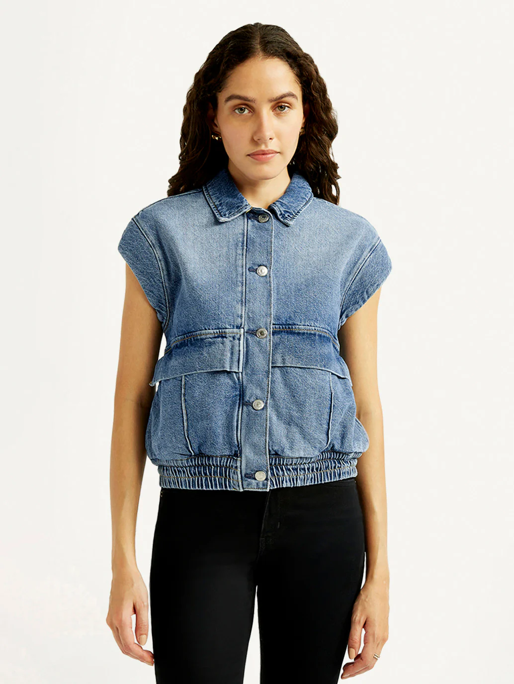 Women's Solid Blue Denim Jacket - Image 2