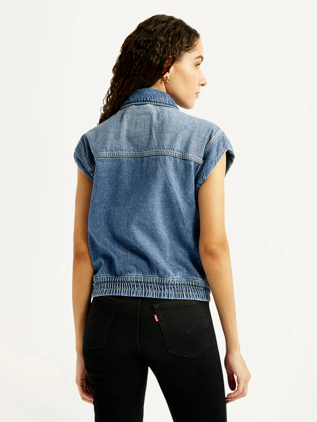 Women's Solid Blue Denim Jacket - Image 3