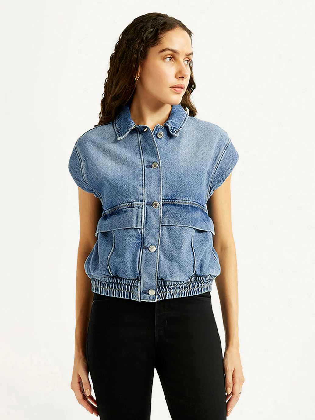 Women's Solid Blue Denim Jacket - Image 6