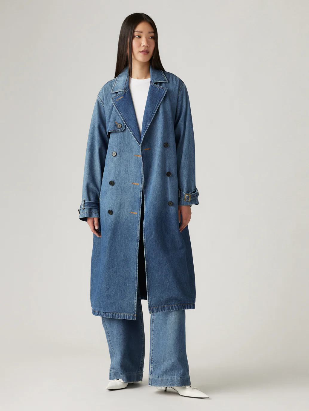 Women's Solid Blue Denim Trench Coat