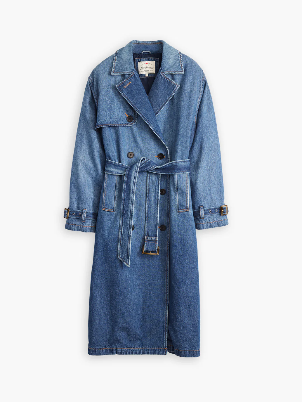 Women's Solid Blue Denim Trench Coat - Image 4