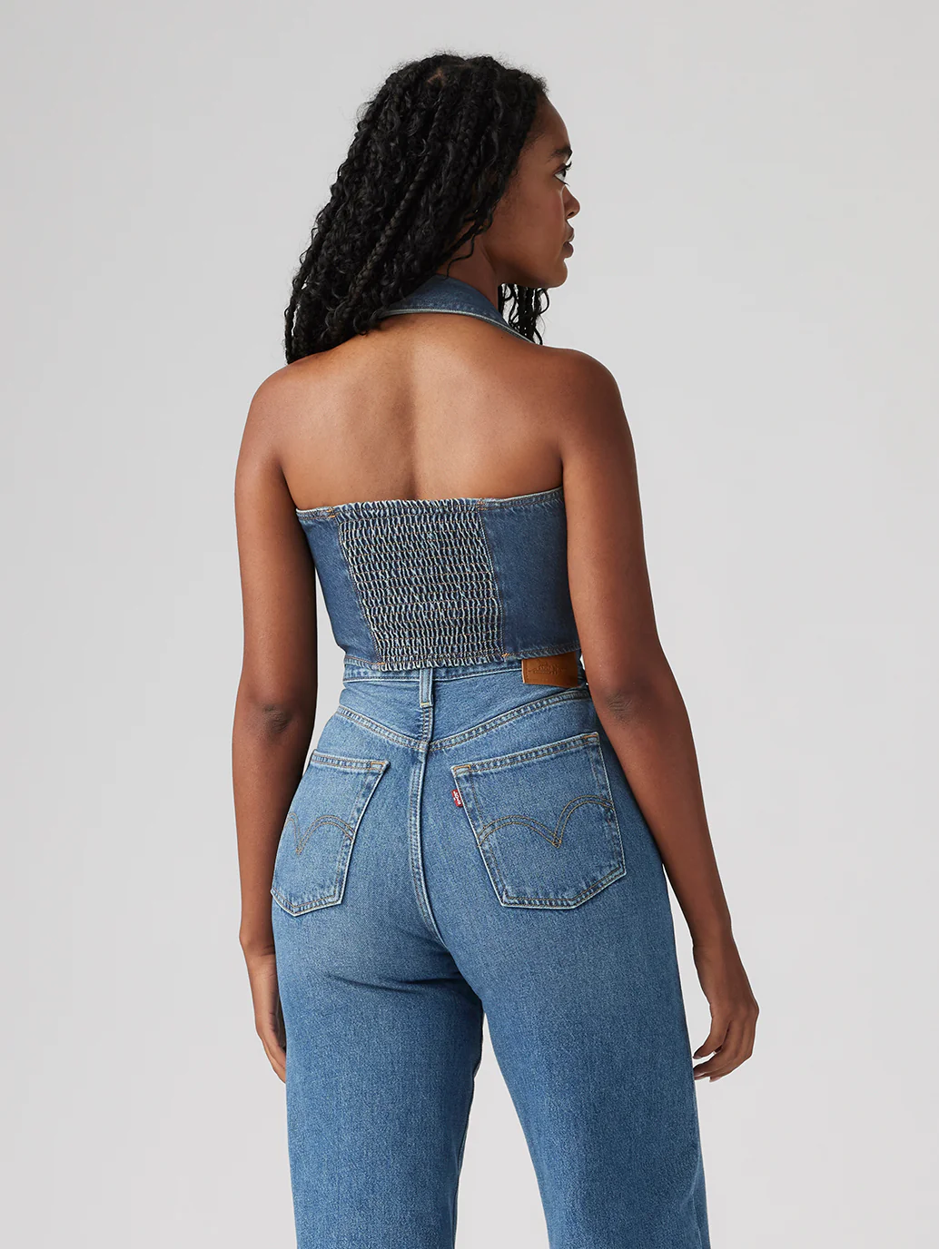 Women's Solid Blue Halter Neck Denim Corset Top - Image 3