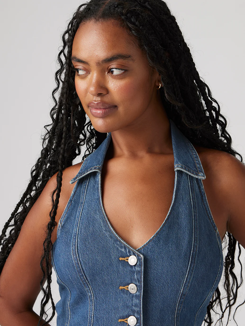 Women's Solid Blue Halter Neck Denim Corset Top - Image 4