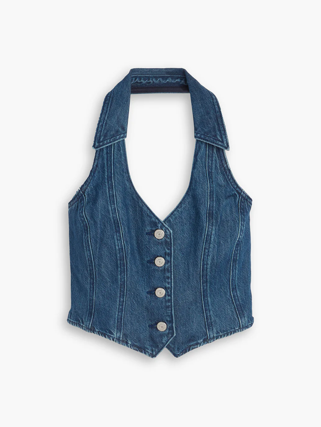 Women's Solid Blue Halter Neck Denim Corset Top - Image 5