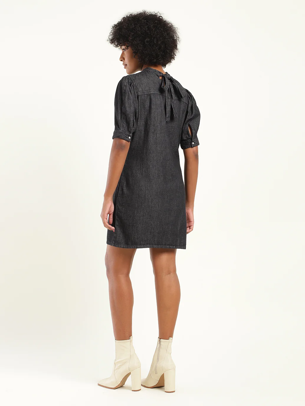Women's Solid Charcoal Grey High Neck Dress - Image 2