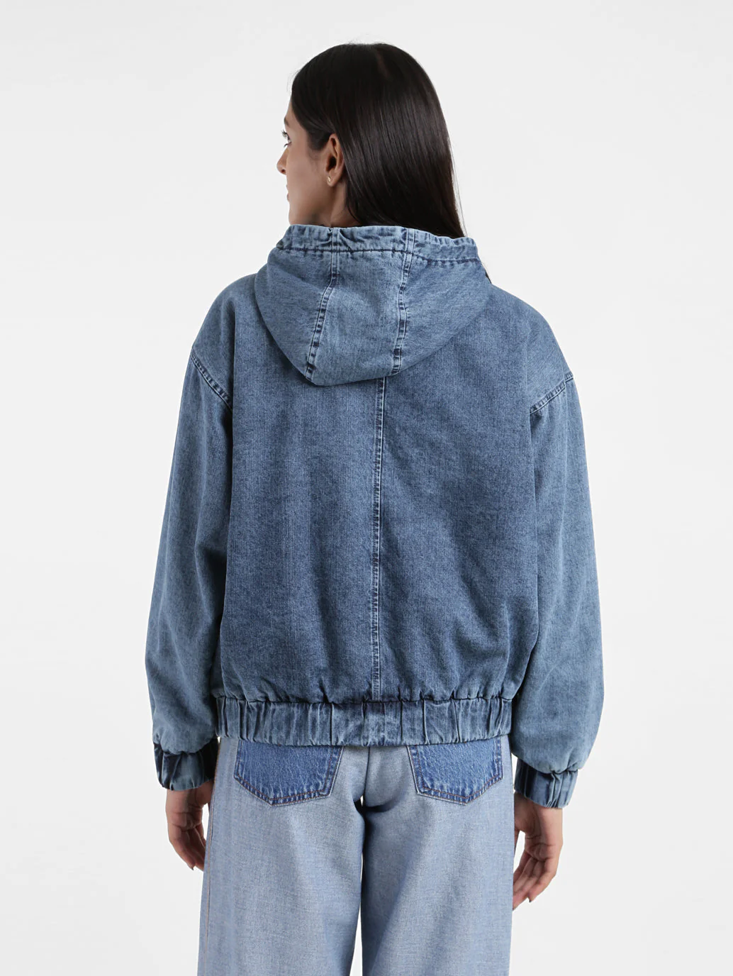 Women's Solid Blue Hooded Tailored Jacket - Image 3