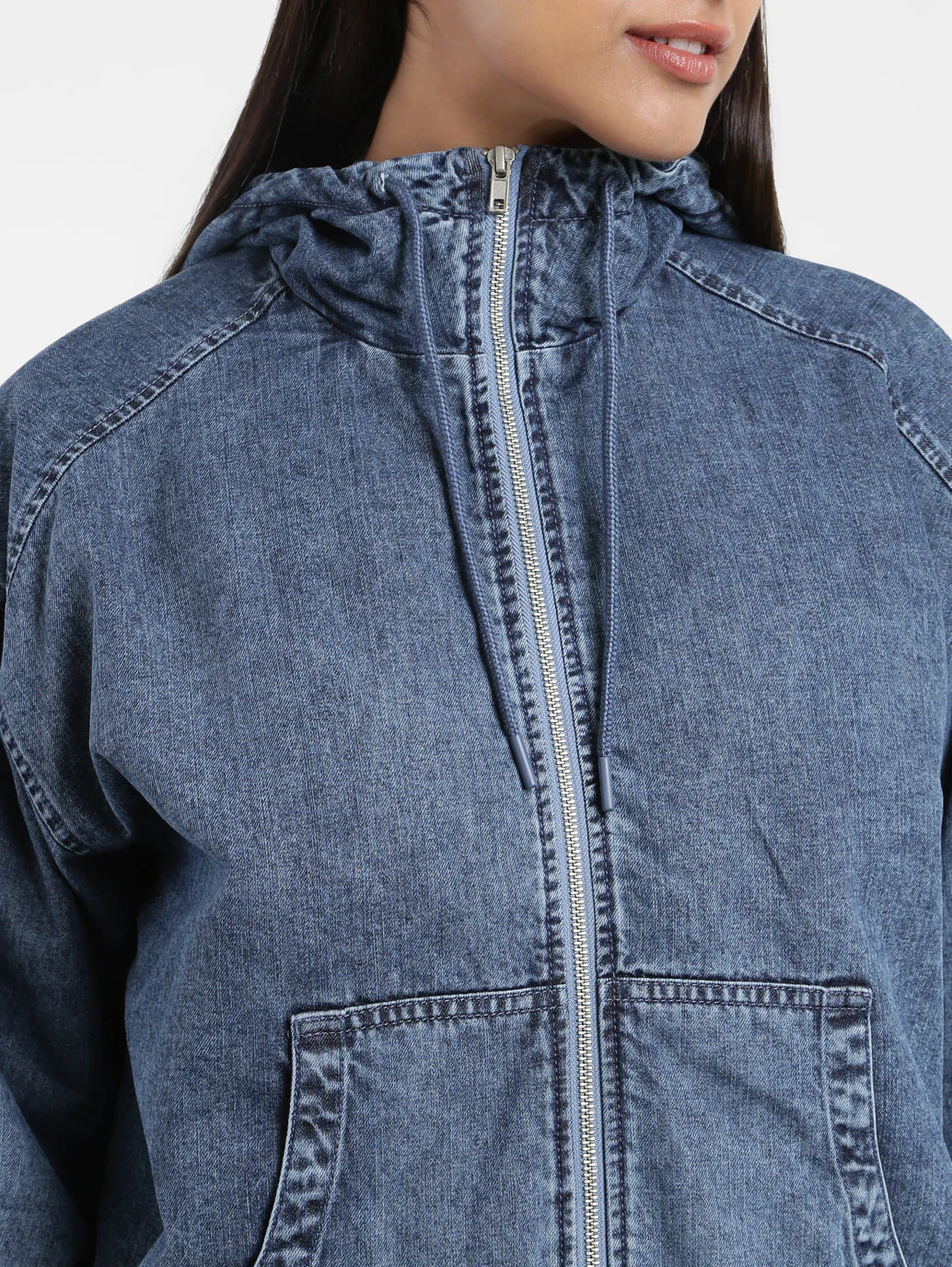 Women's Solid Blue Hooded Tailored Jacket - Image 5