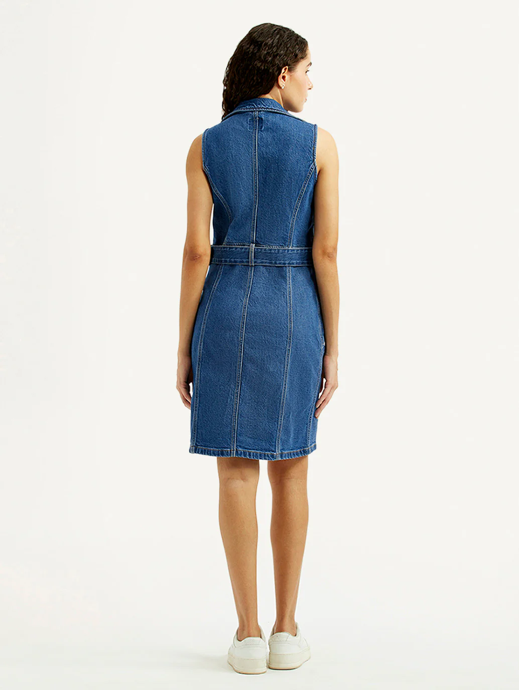 Women's Solid Blue Notched Lapel Dress - Image 3