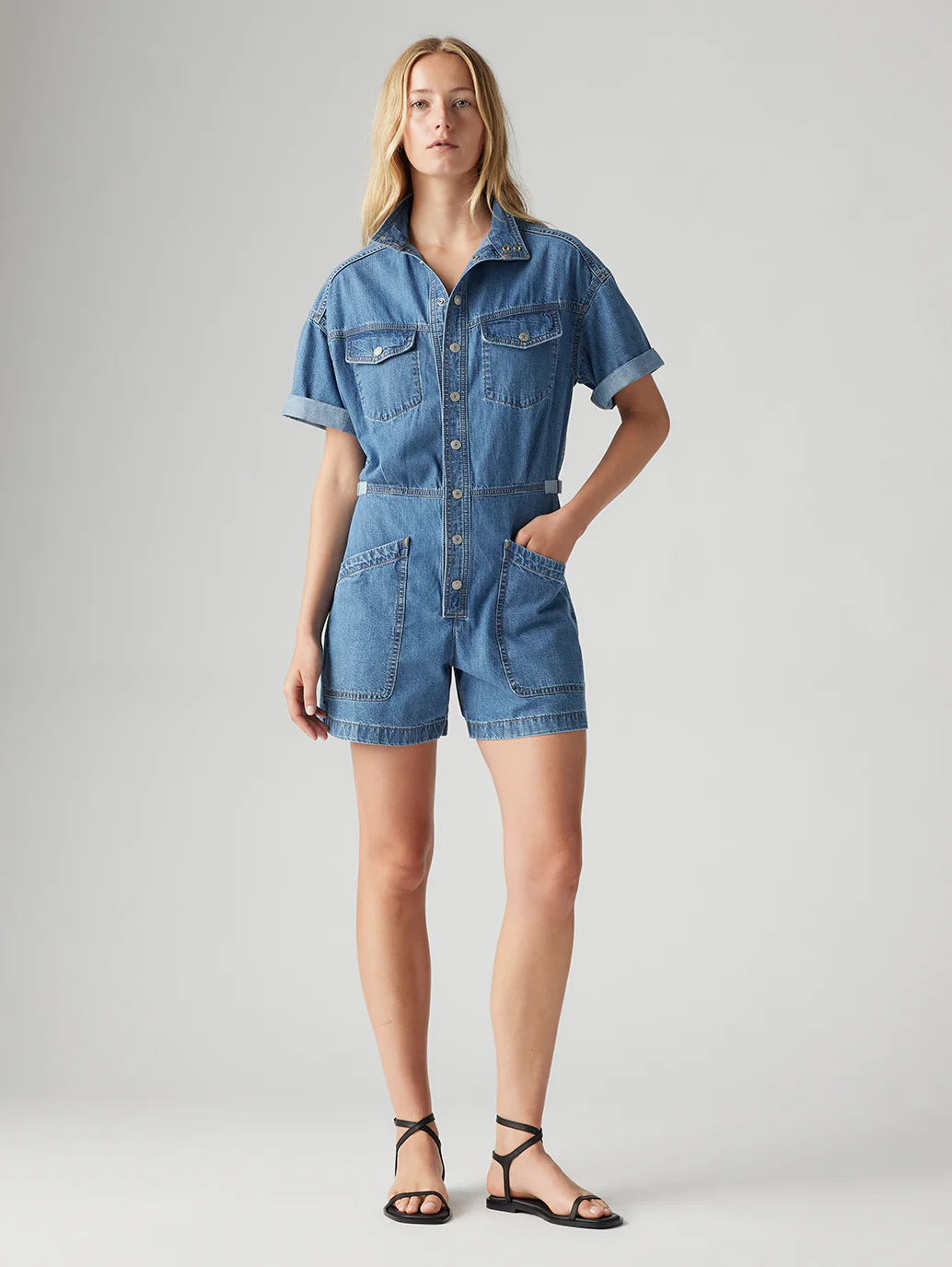 Women's Solid Blue Relaxed Fit Playsuit - Image 3