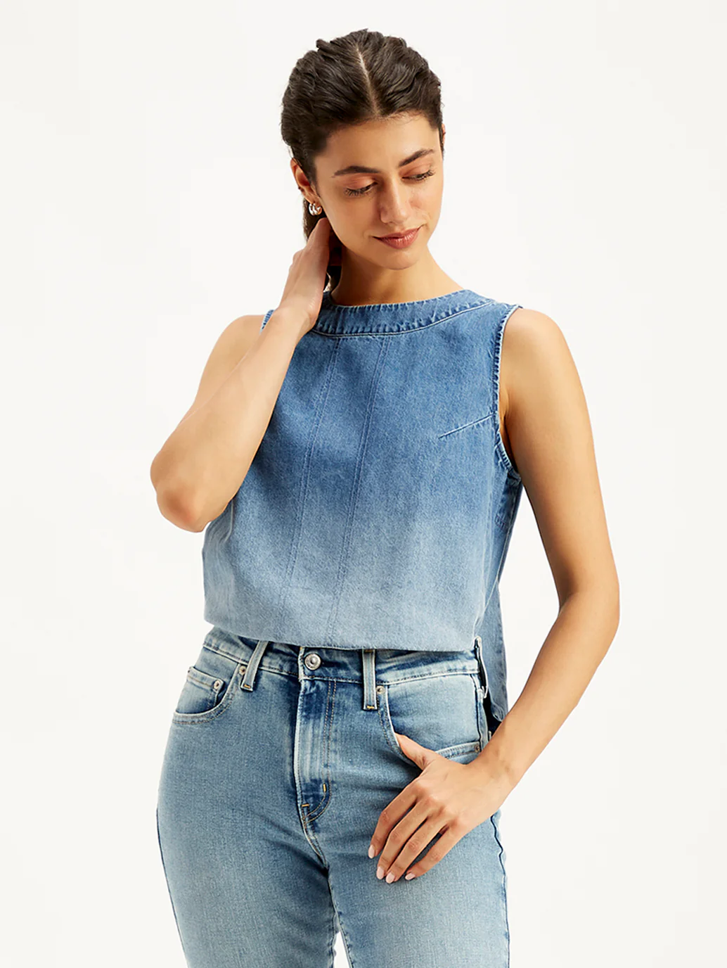 Women's Solid Blue Round Neck Top - Image 5