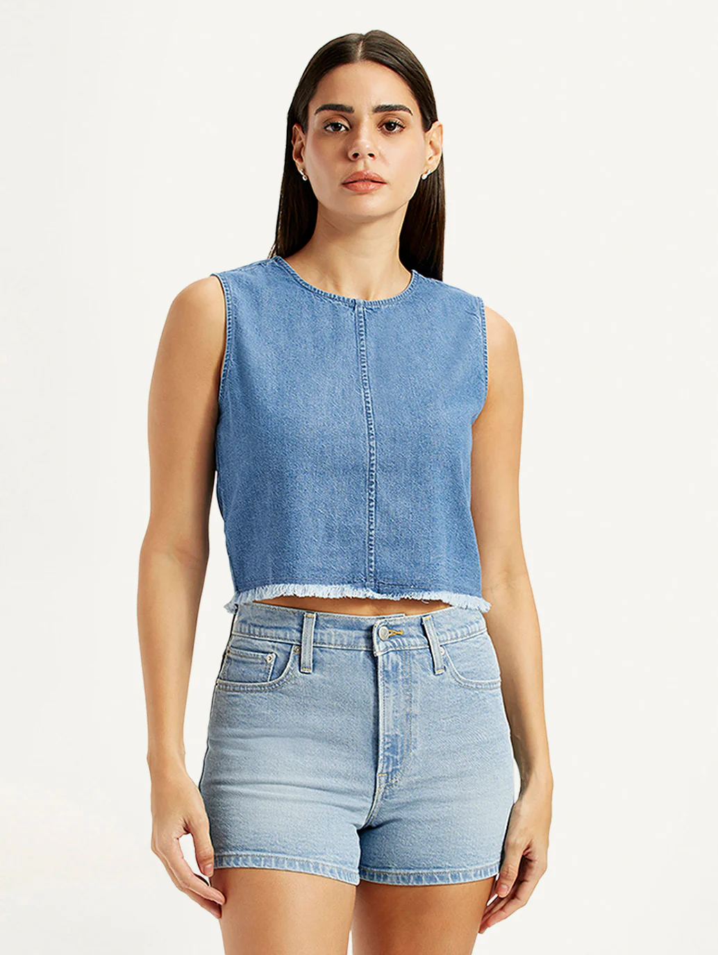 Women's Solid Blue Round Neck Top - Image 2