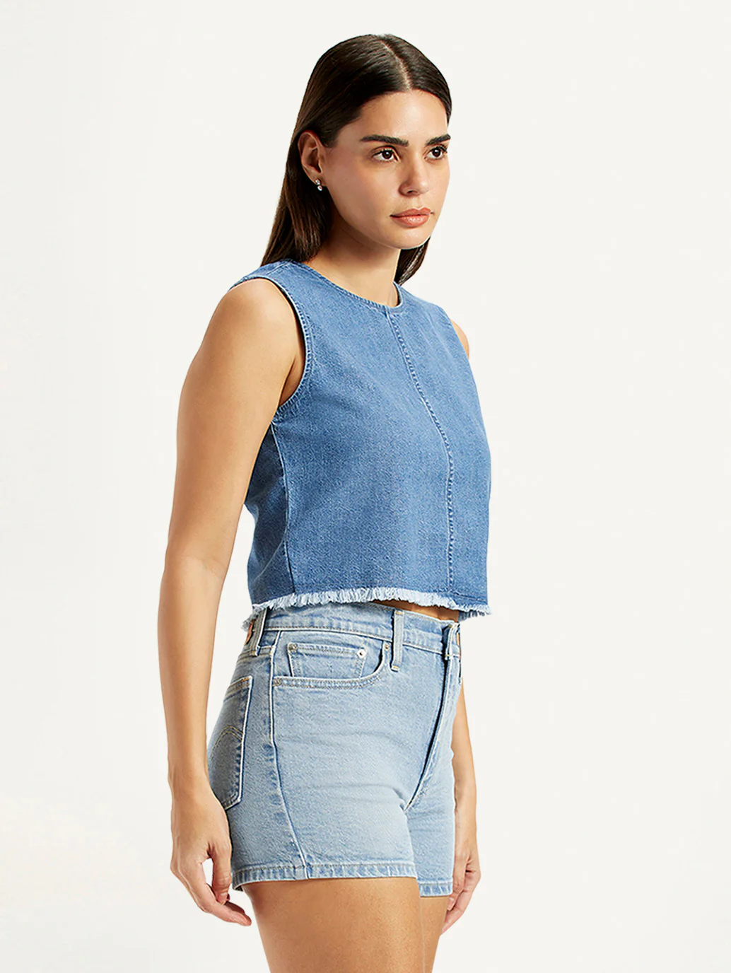 Women's Solid Blue Round Neck Top - Image 4