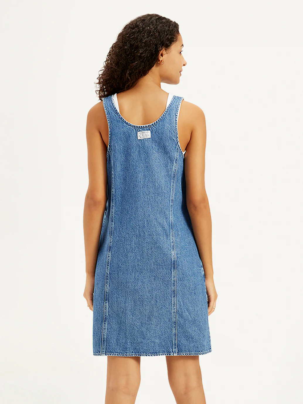 Women's Solid Blue Scoop Neck Denim Dress - Image 3