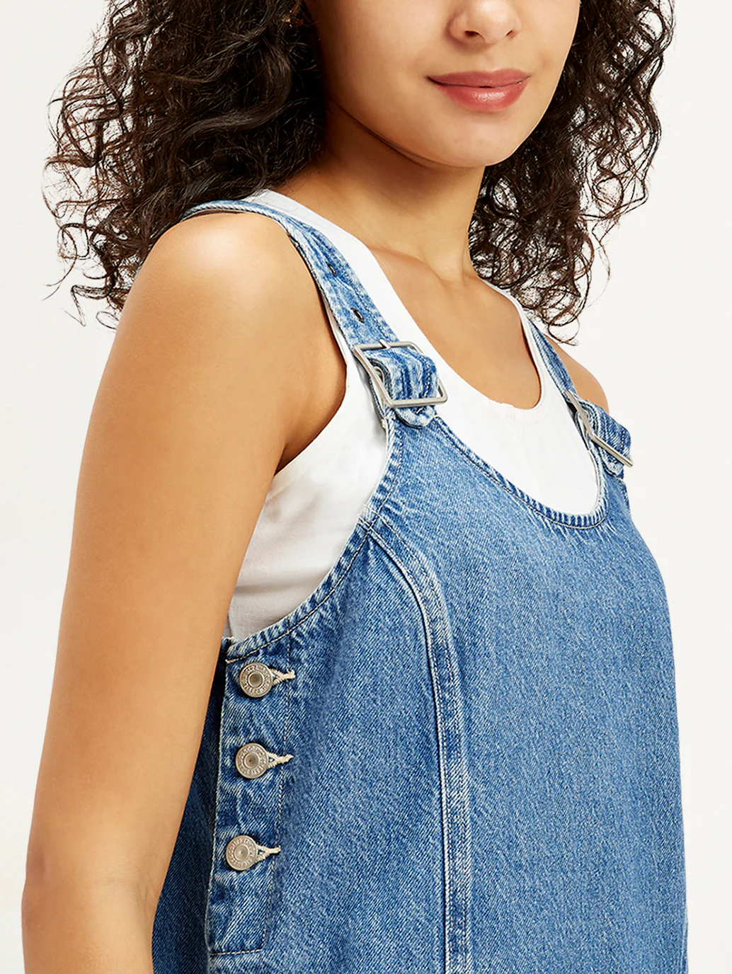 Women's Solid Blue Scoop Neck Denim Dress - Image 4