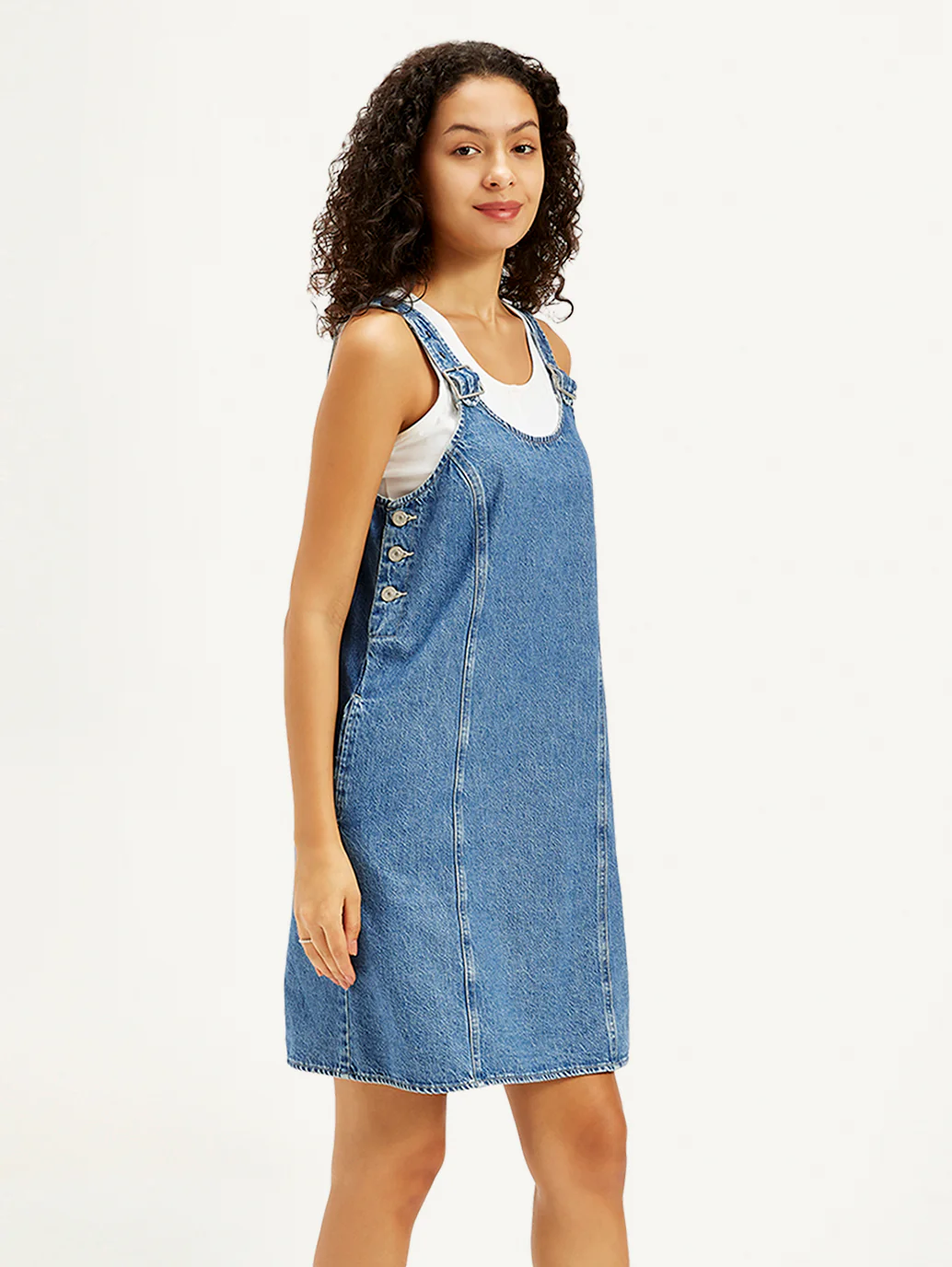 Women's Solid Blue Scoop Neck Denim Dress - Image 5