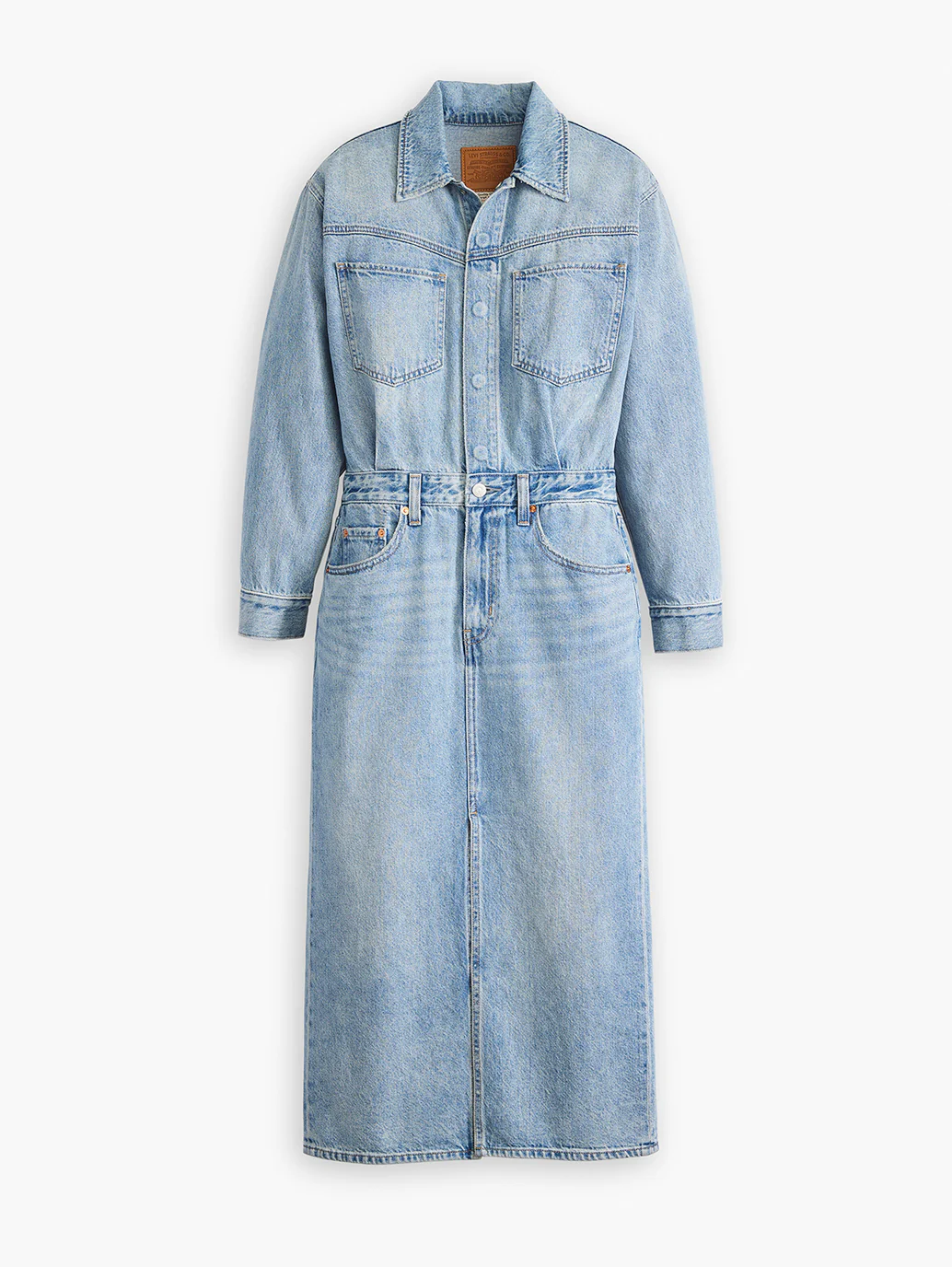Women's Solid Blue Spread Collar Denim Dress - Image 4