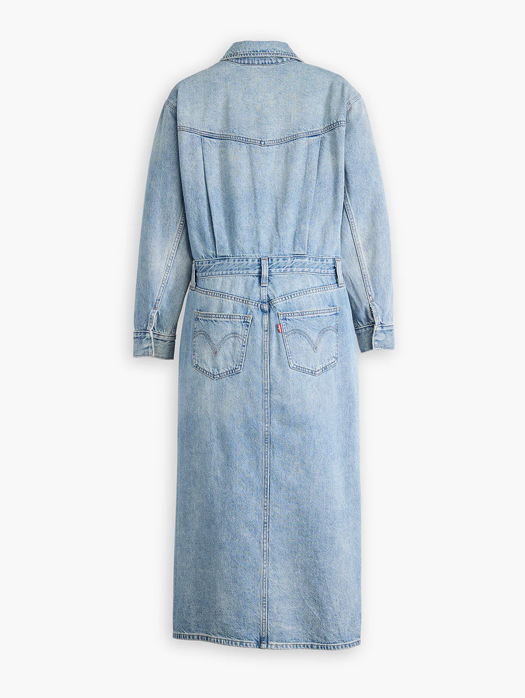 Women's Solid Blue Spread Collar Denim Dress - Image 5