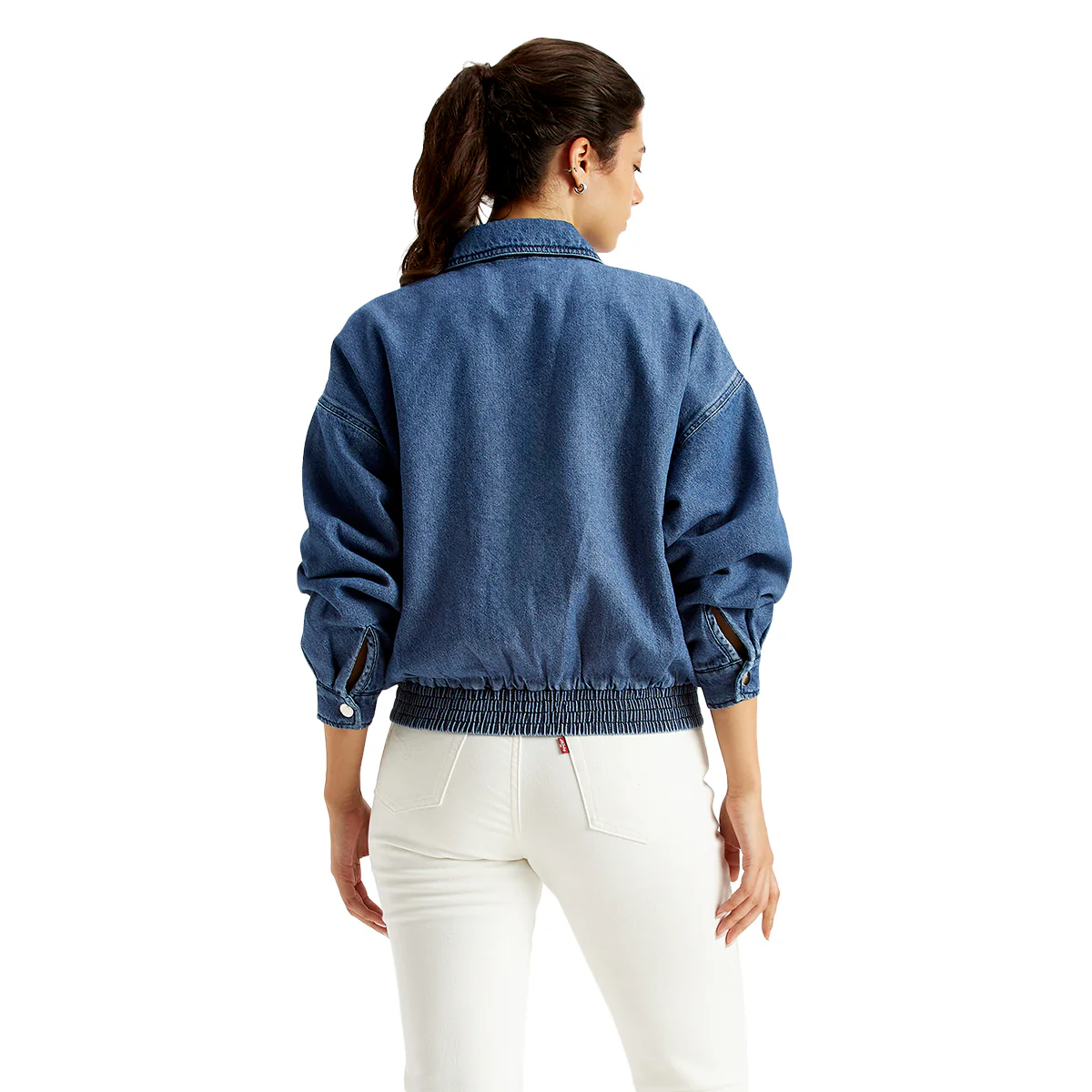 Women's Solid Blue Spread Collar Jacket - Image 2