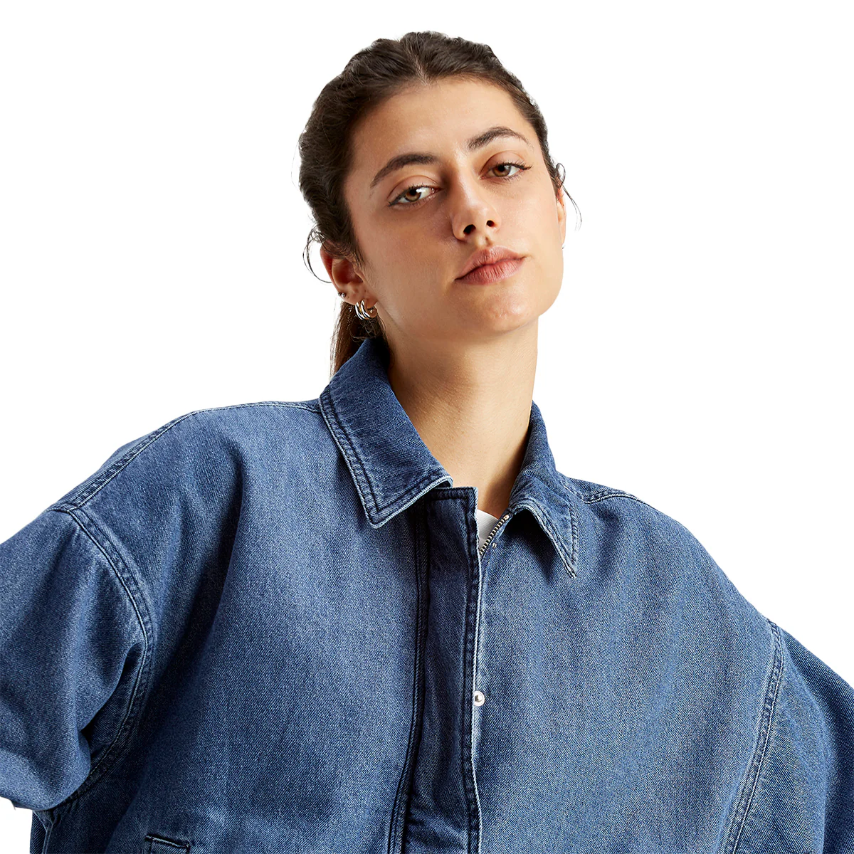 Women's Solid Blue Spread Collar Jacket - Image 4