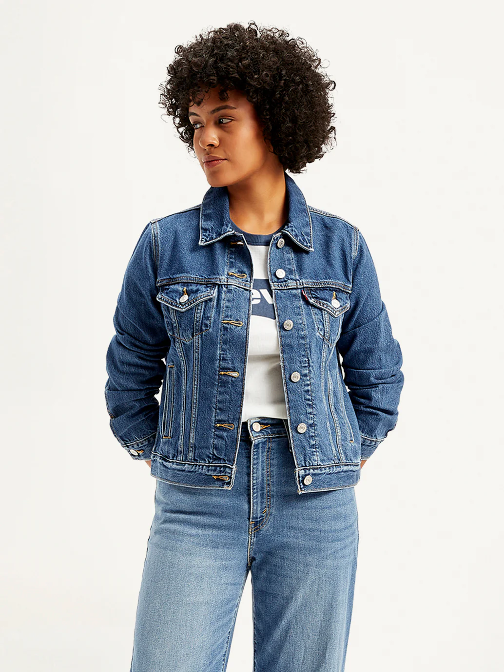 Women's Solid Blue Spread Collar Denim Jacket