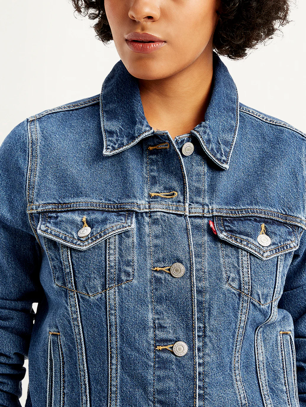 Women's Solid Blue Spread Collar Denim Jacket - Image 4