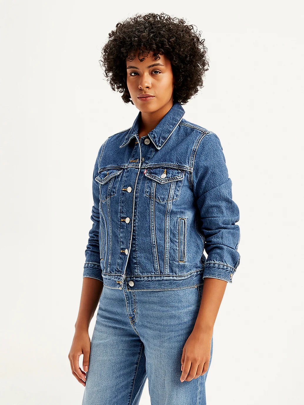 Women's Solid Blue Spread Collar Denim Jacket - Image 5